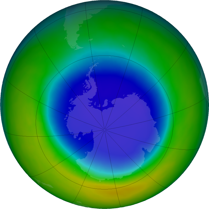 Antarctic ozone map for September 2016